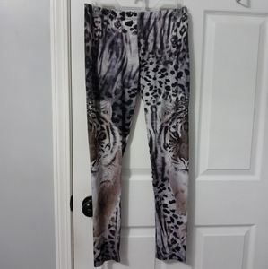 Deb Gray Leopard & Tiger Print Junior Girls Leggings Large